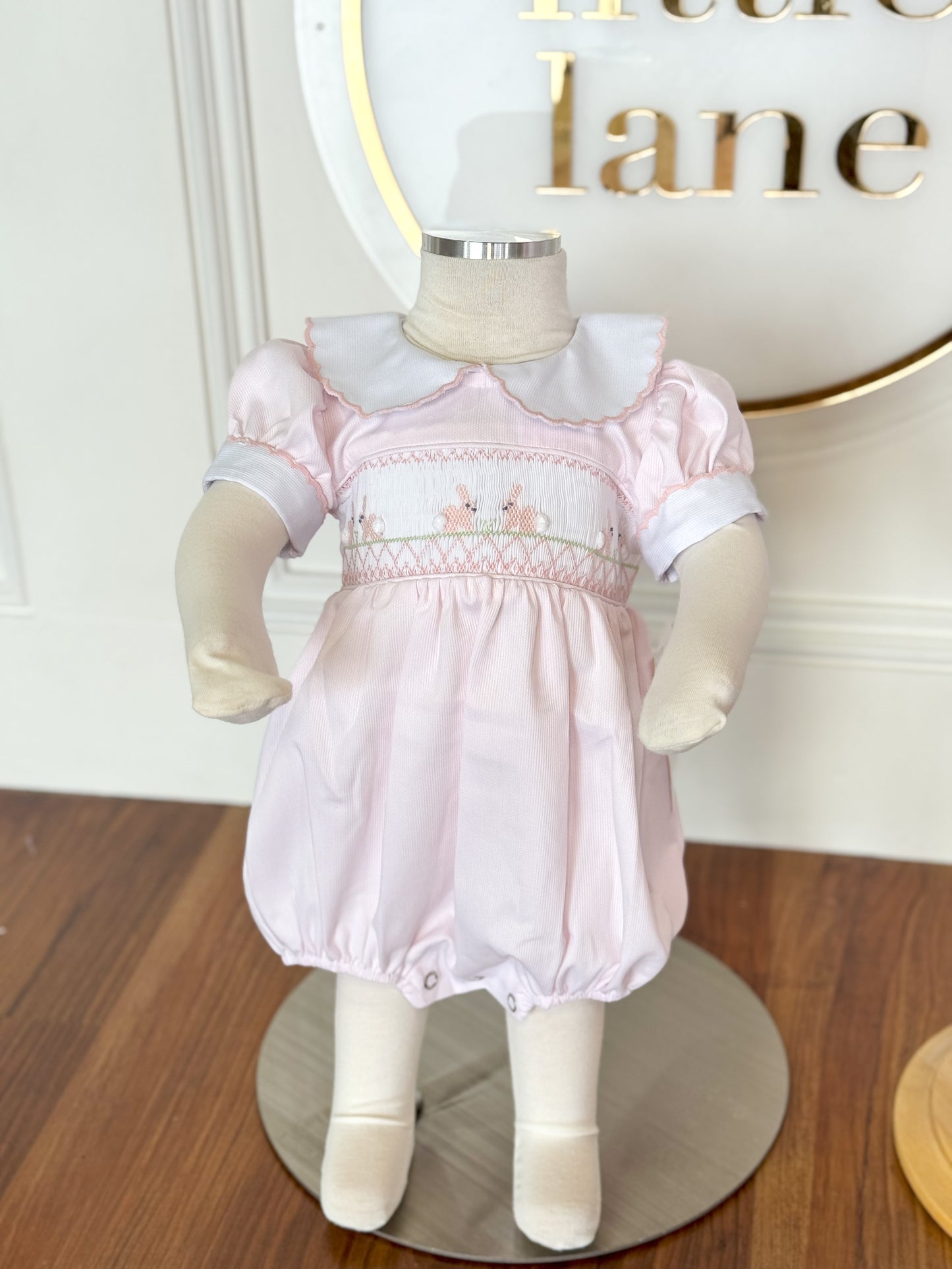 Pink Bunny Rabbit Smocked-Rosie Collared Bubble