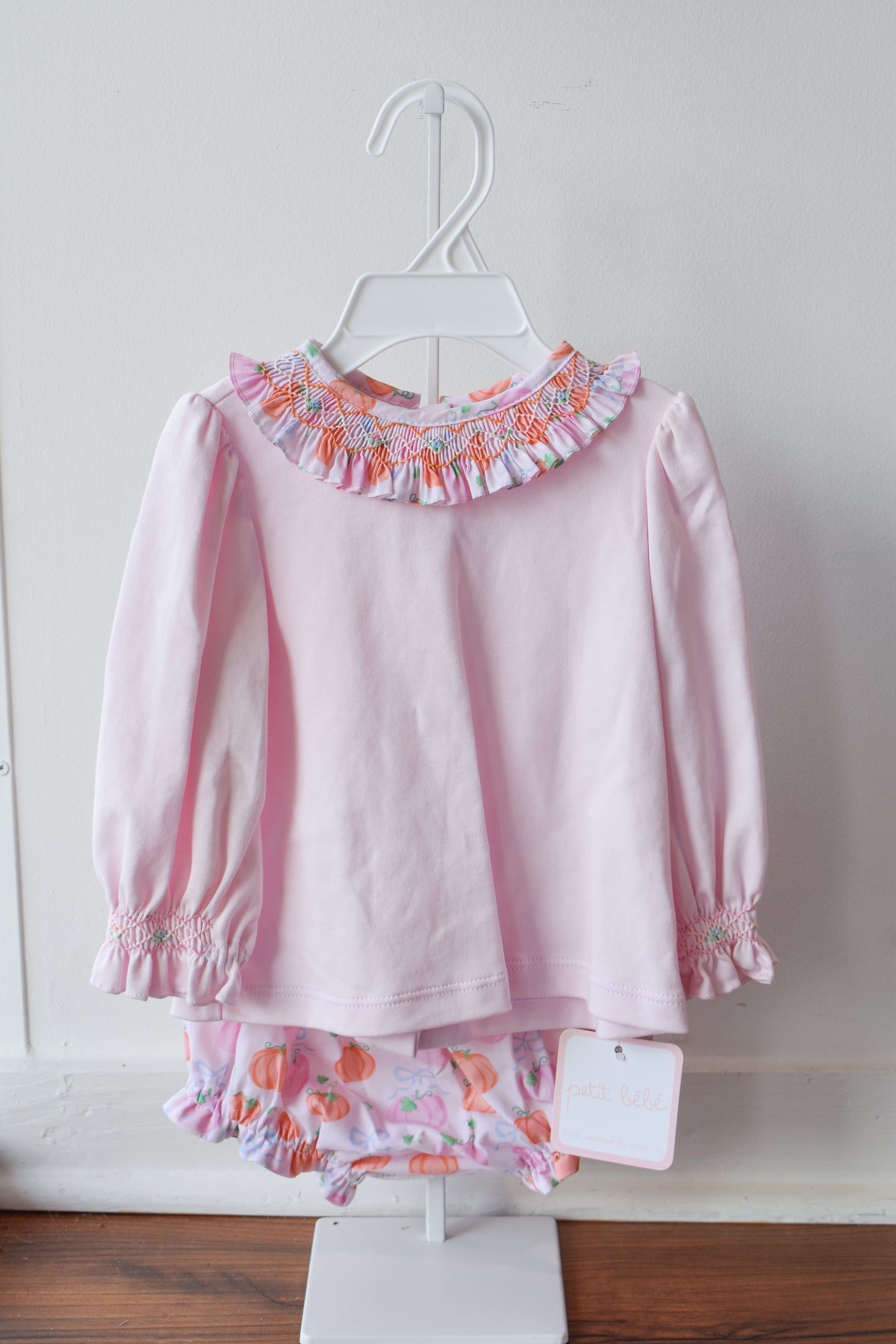 Piper’s Pumpkin Smocked Collar Knit Bloomer Set