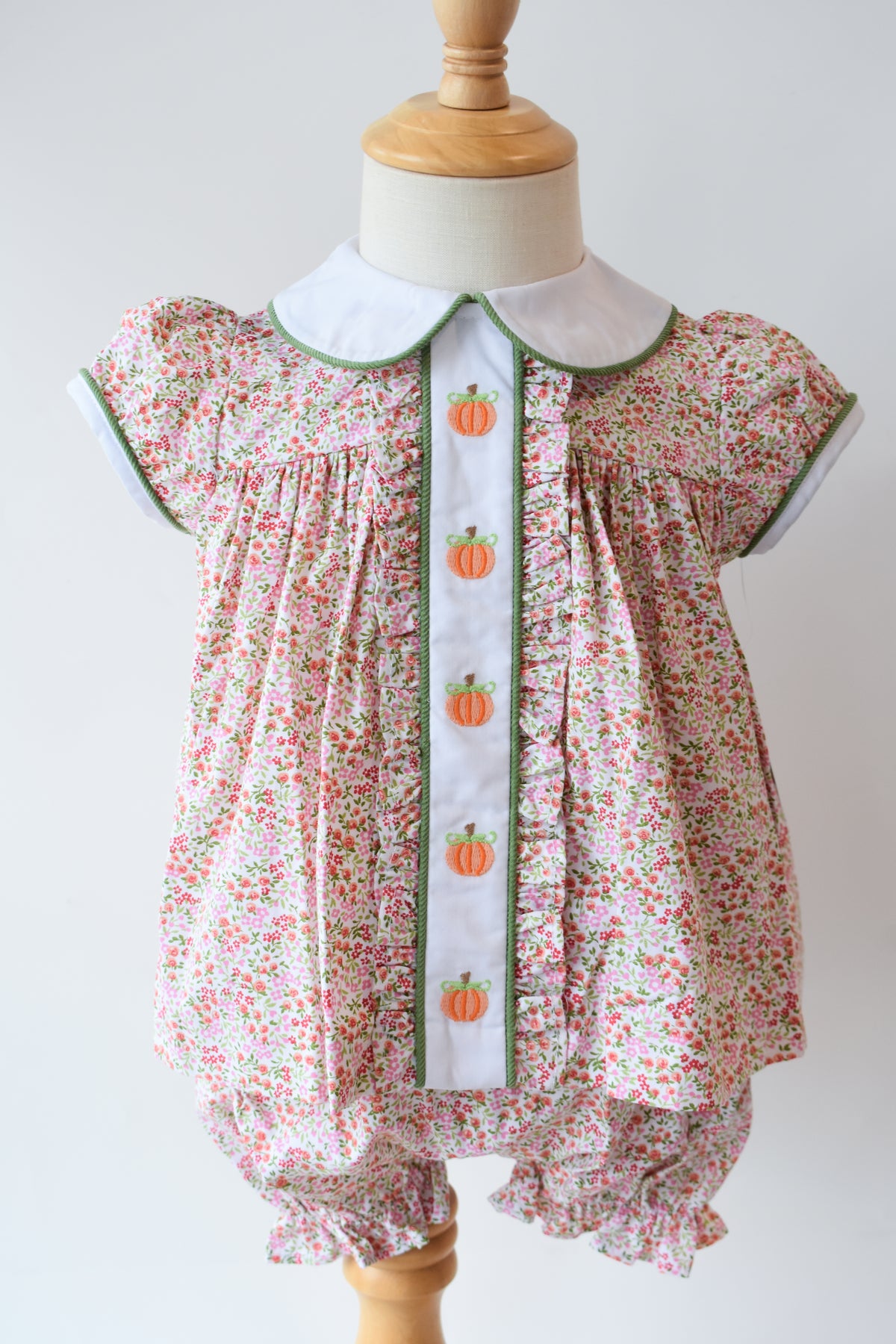 Pumpkin Embroidered Sally Bloomer Set-Autumn Grove Floral