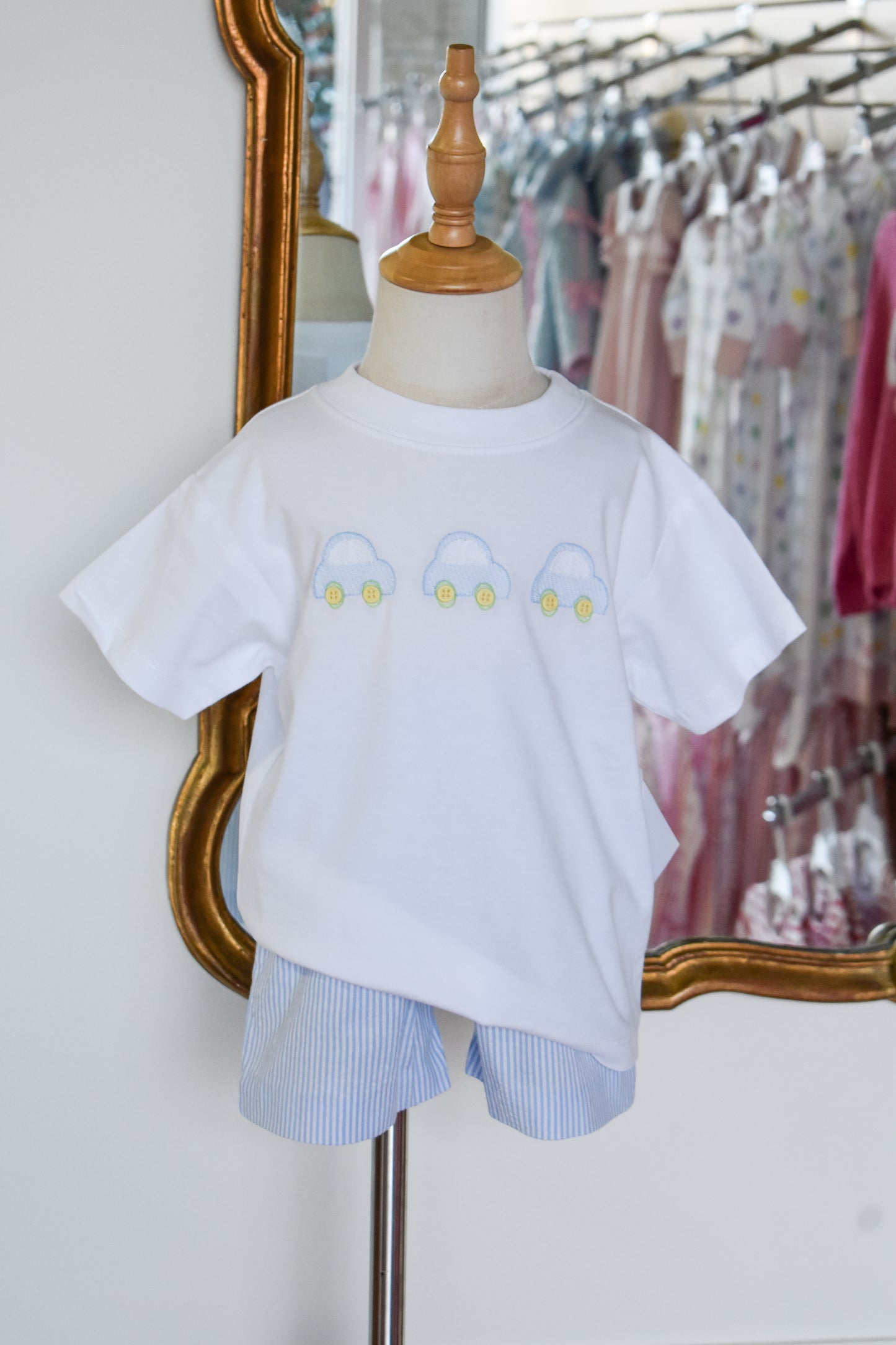 Little Lanes-Blue Seersucker Short Set