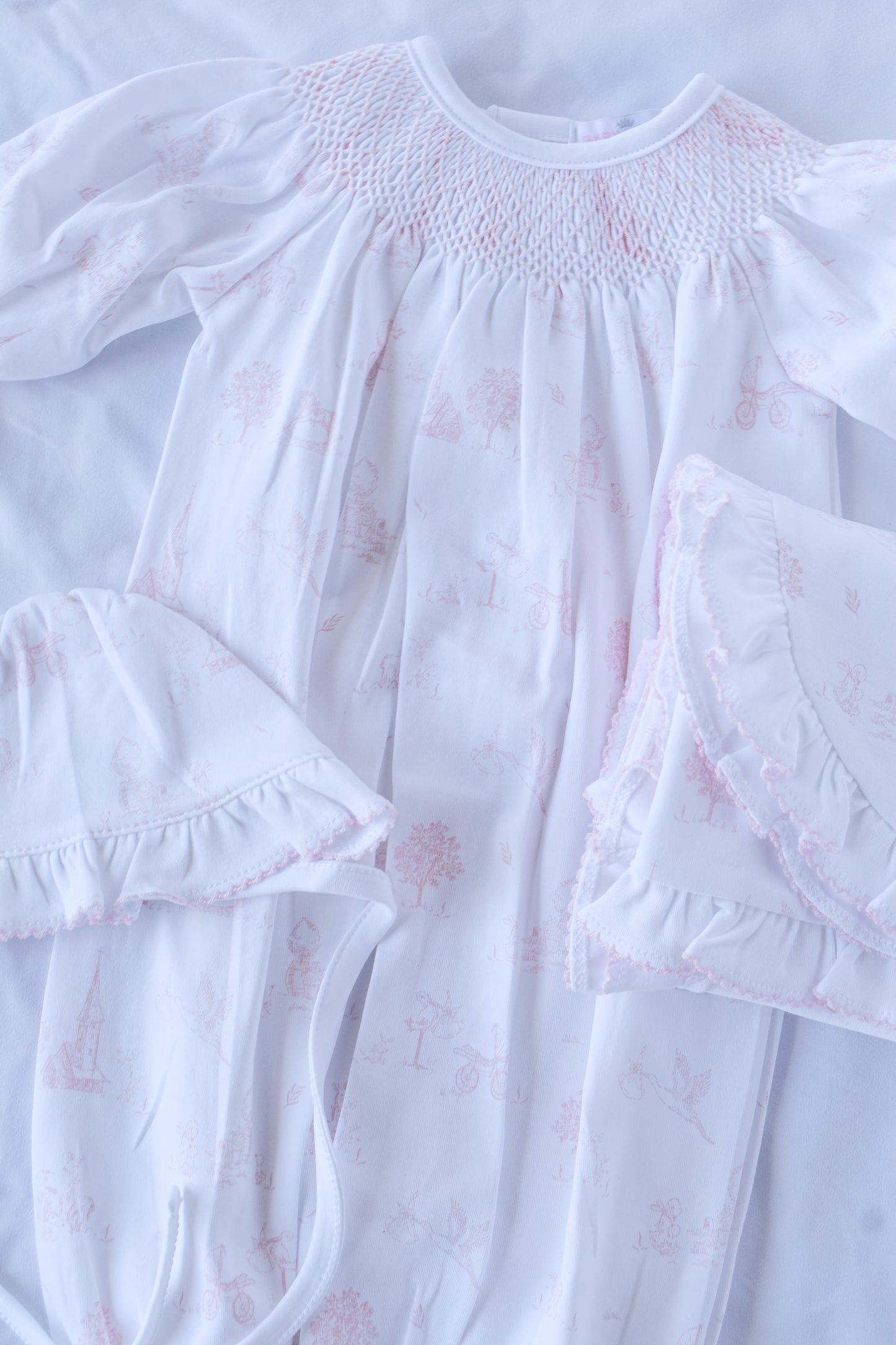 Pink Baby Toile Bonnet