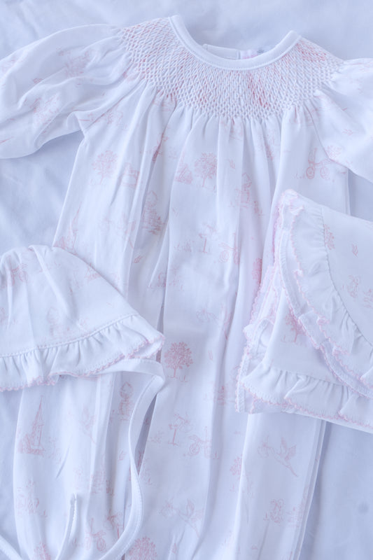 Pink Baby Toile Bonnet