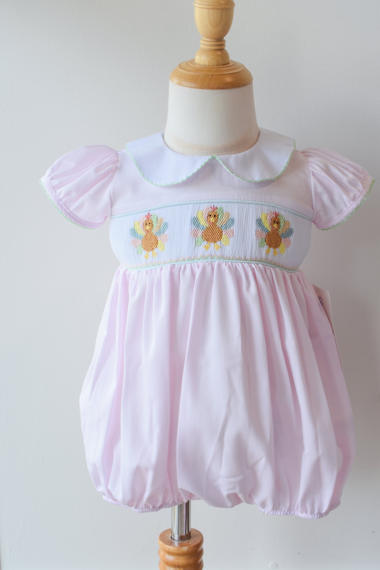Rosie’s Colorful Turkeys Smocked Collared Bubble