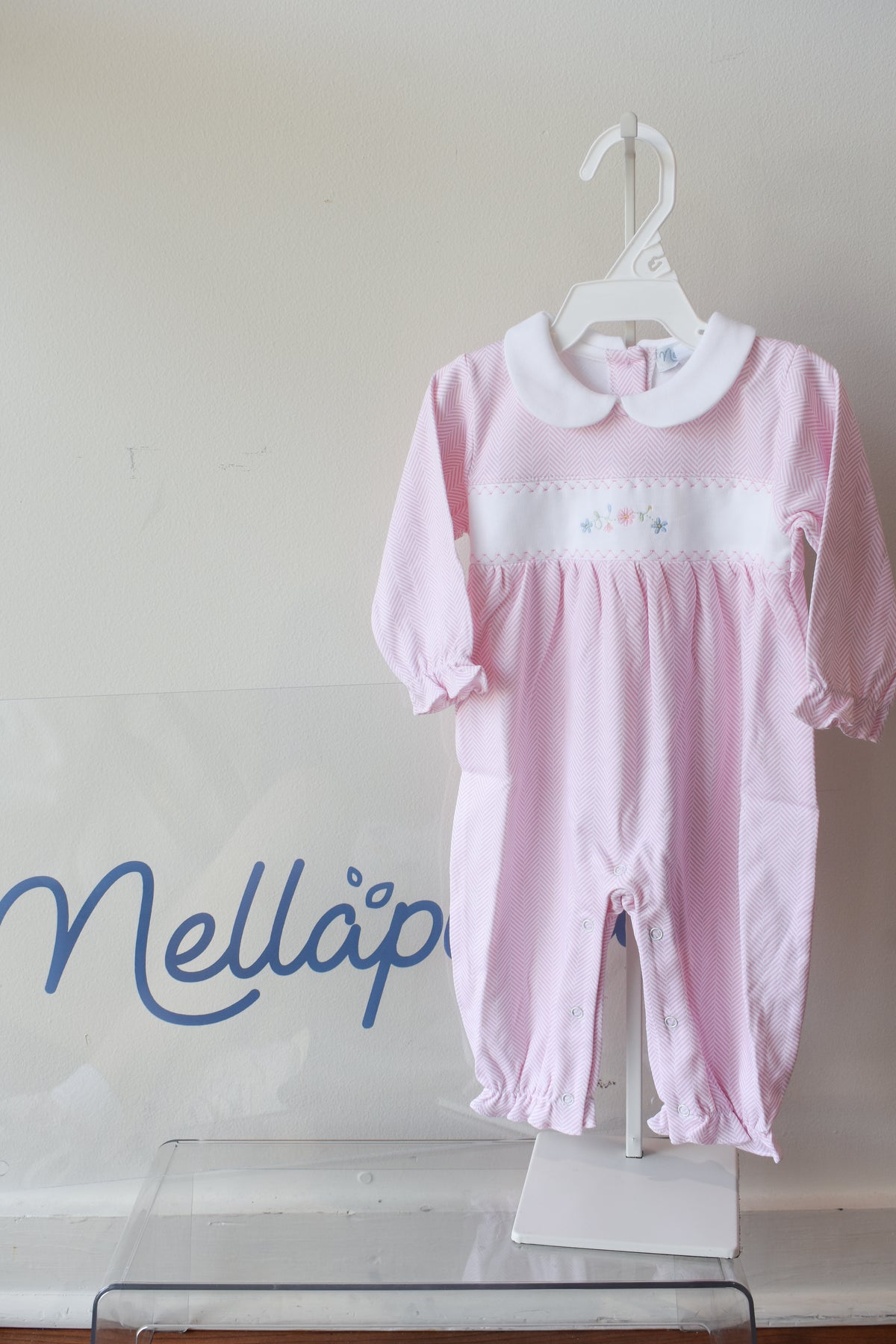 Pink Herringbone Floral Embroidered Playsuit