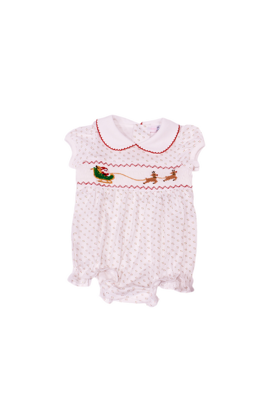 Smocked Sleigh Bells-Girl Collared Bubble