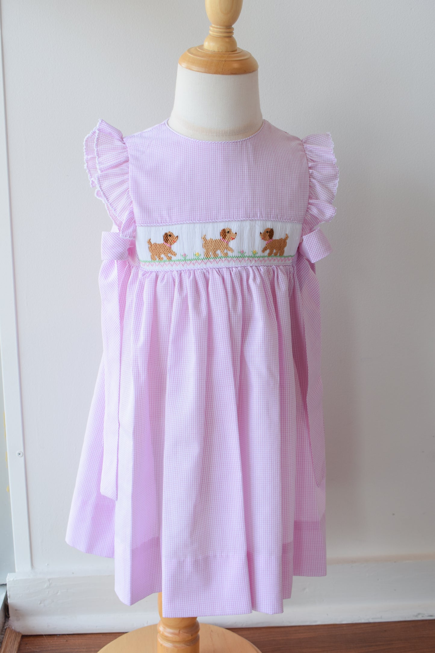 Petit Pups Pink Check Side Bow Dress