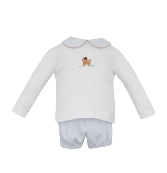 Petit Pups Striped Collar Knit Diaper/Short Set