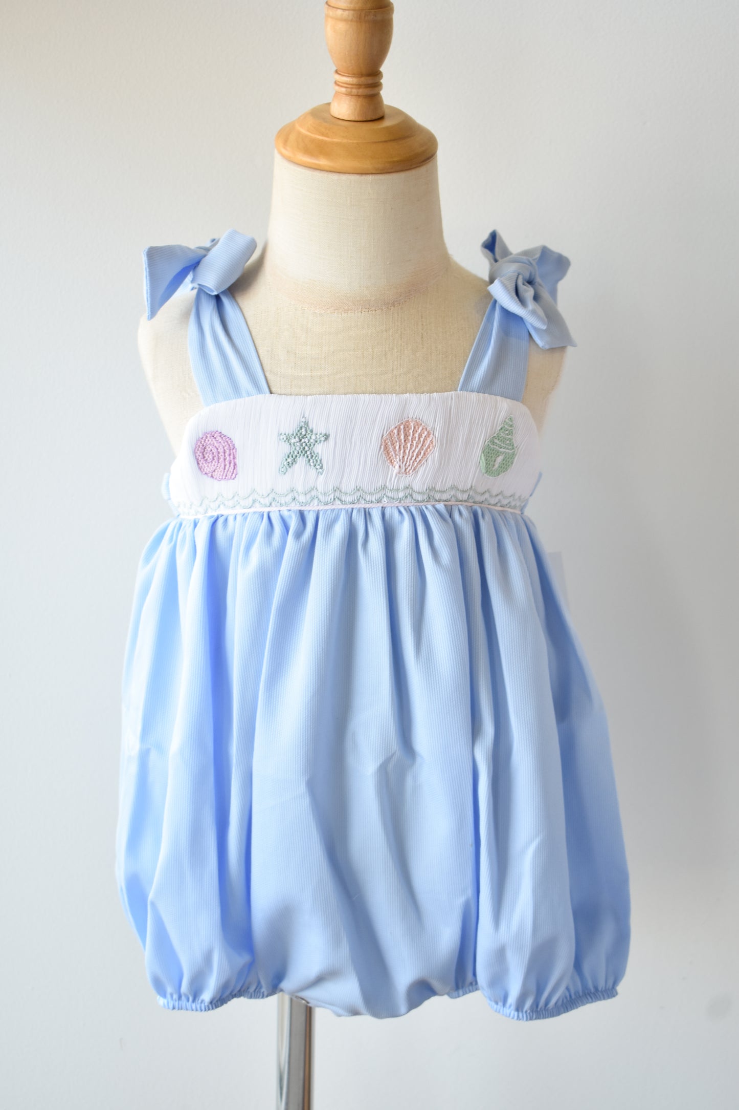 Julie Seashell Smocked Bow Strap Bubble