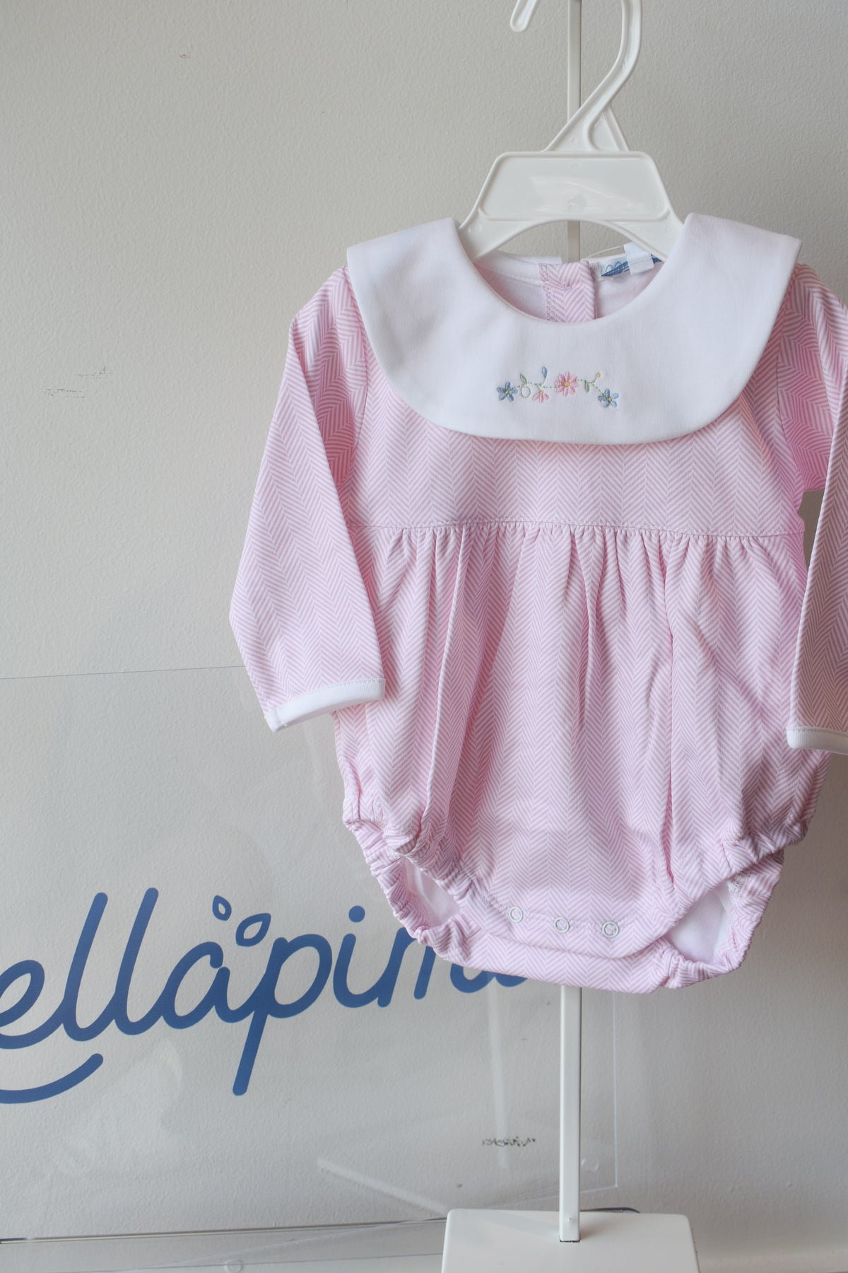 Pink Herringbone Floral Embroidered Bubble