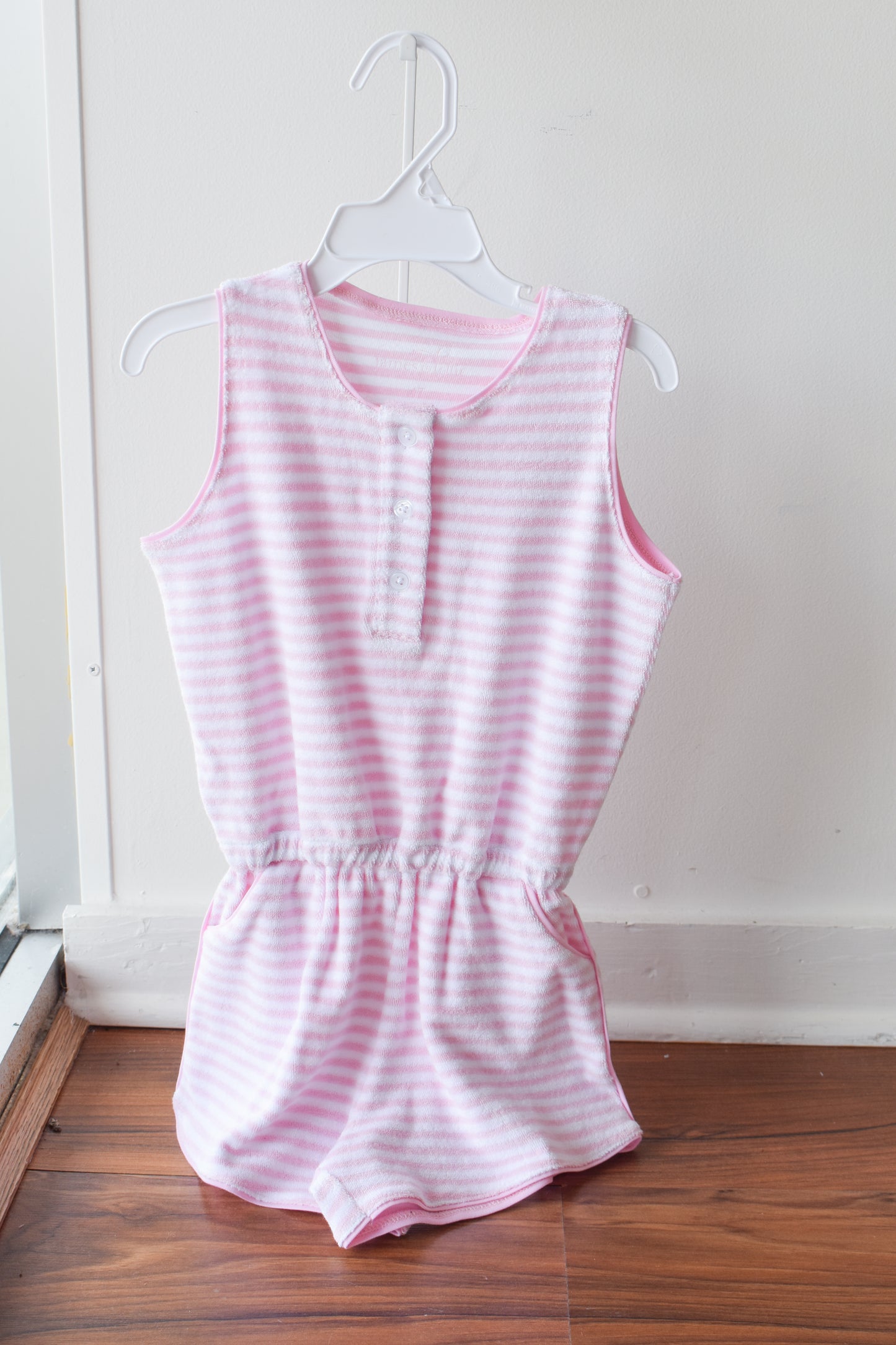 Light Pink Striped Terrycloth Romper