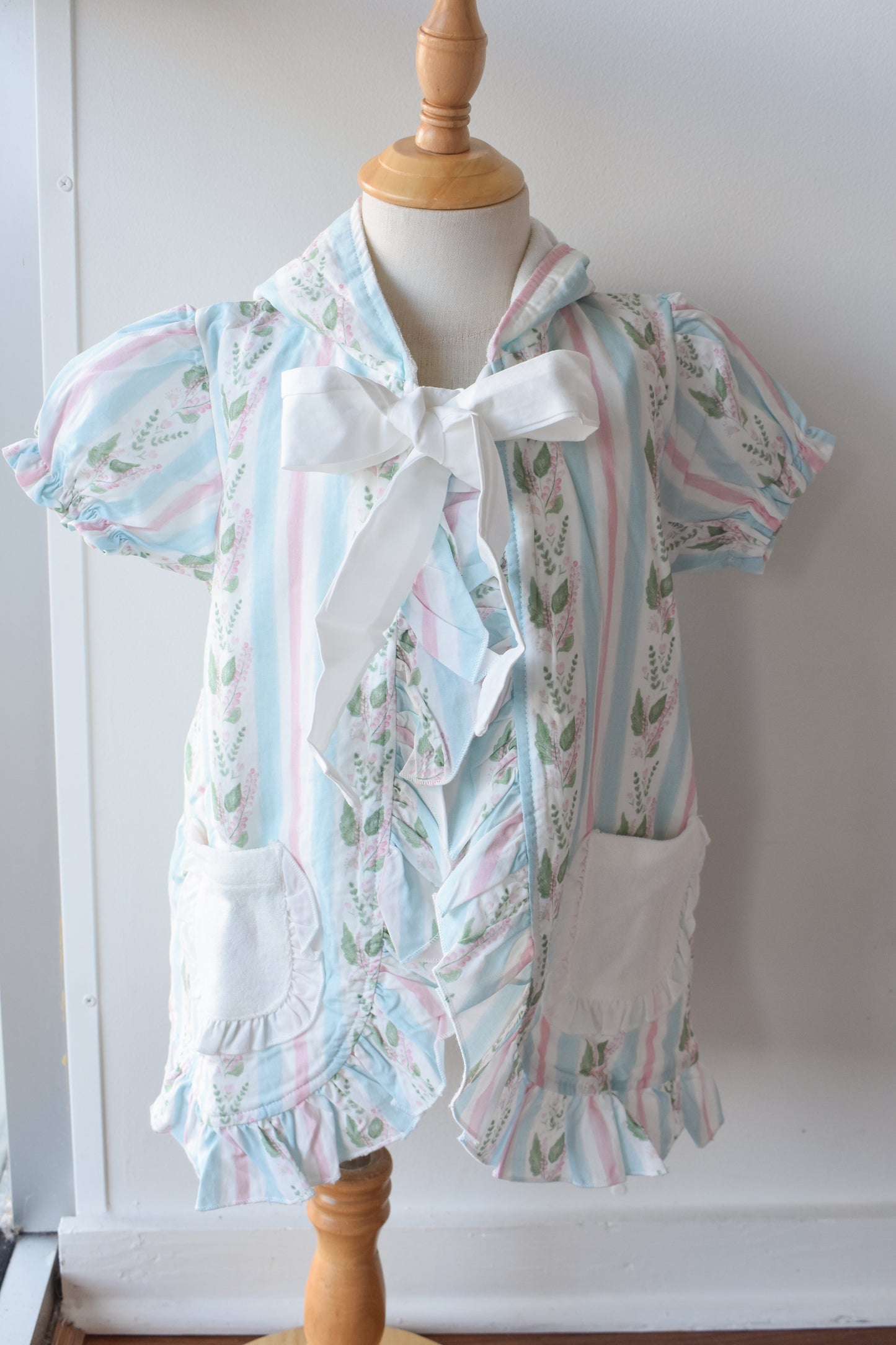 Florals and Stripes Hooded Bow Coverup