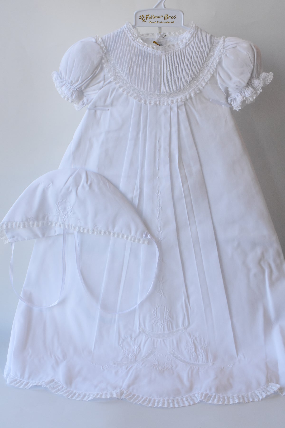 Girl's Pintuck and Lace Special Occasion Gown/Bonnet Set