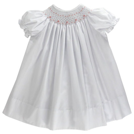 Pinky Posie-White Bishop Dress