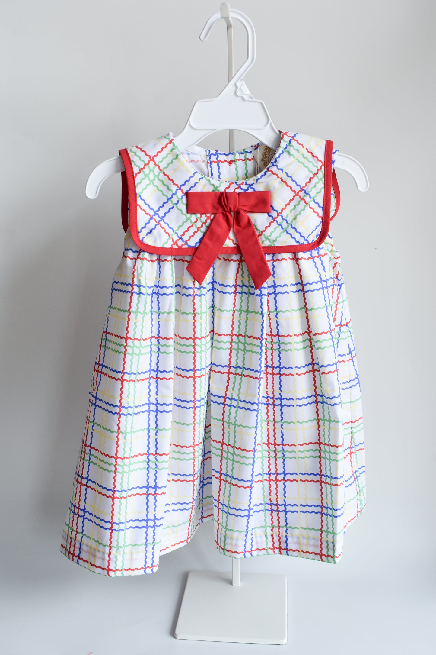 Sleeveless Stewart's Square Collar Dress-Wellington Windowpane