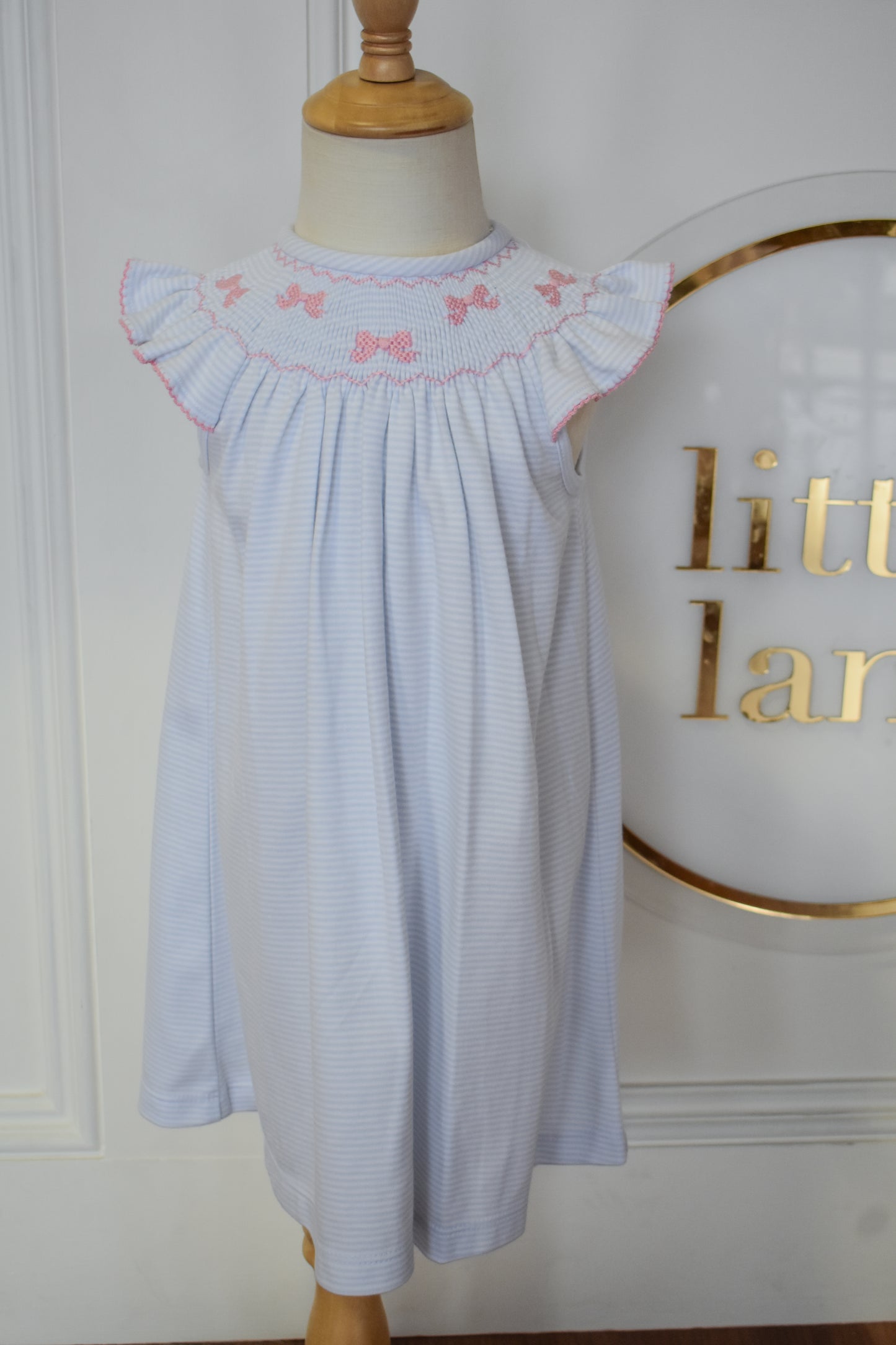 Eloise Bow Smocked Bishop Dress-Knit