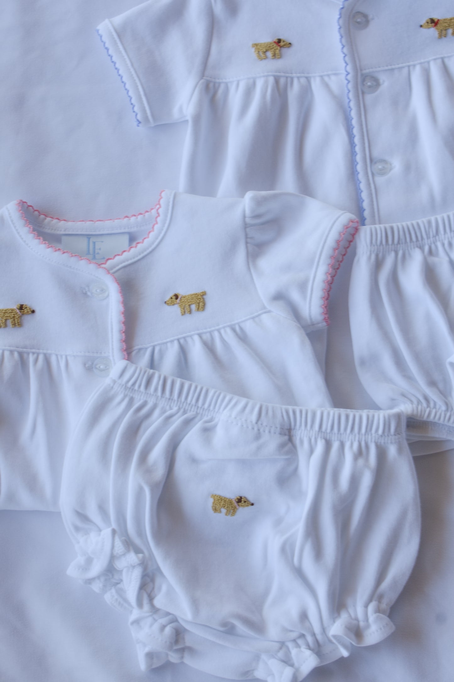 Pinpoint Layette Knit Set-Pink Puppy