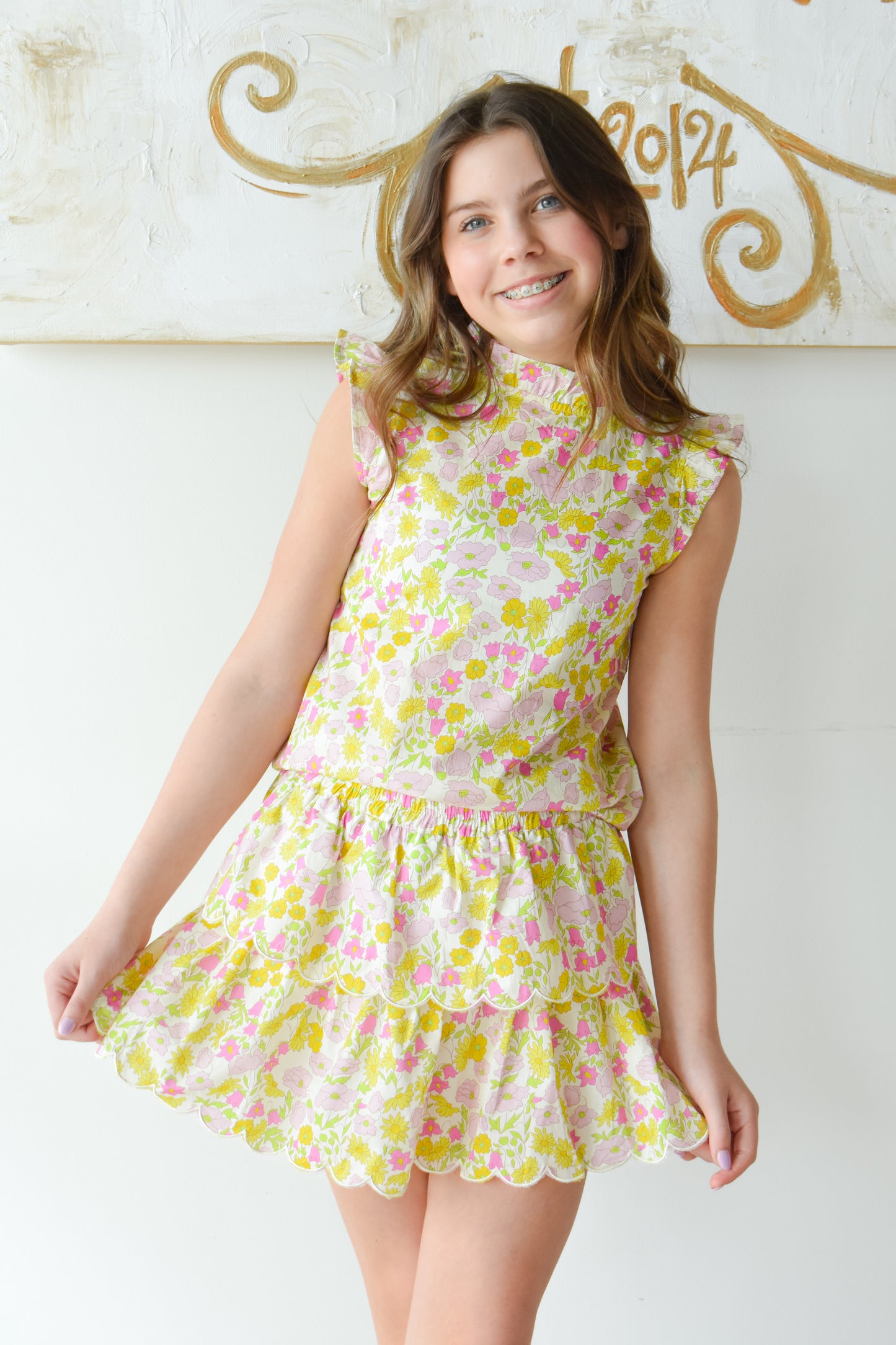 Angel Sleeve Tinsley Top-Bedford Buttercup