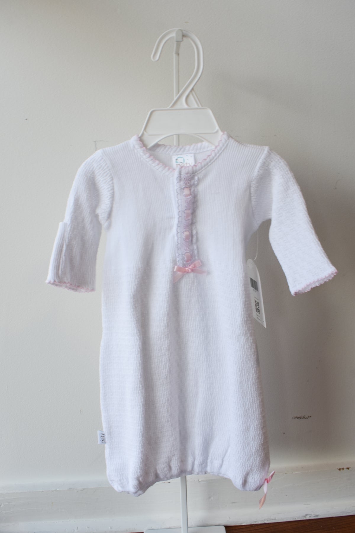 Paty Pink Eyelet Solid White Gown
