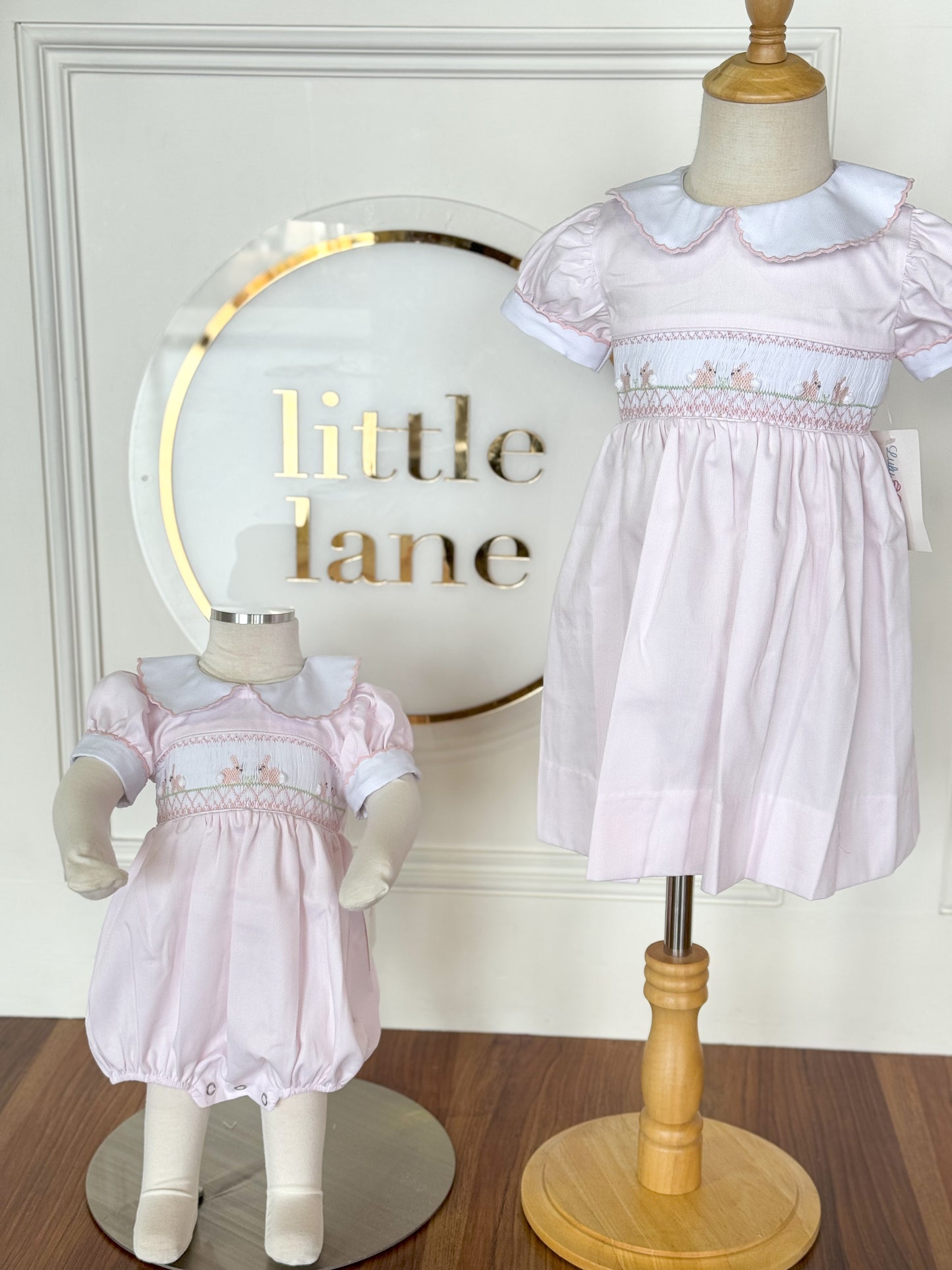 Pink Bunny Rabbit Smocked-Rose Collared Dress