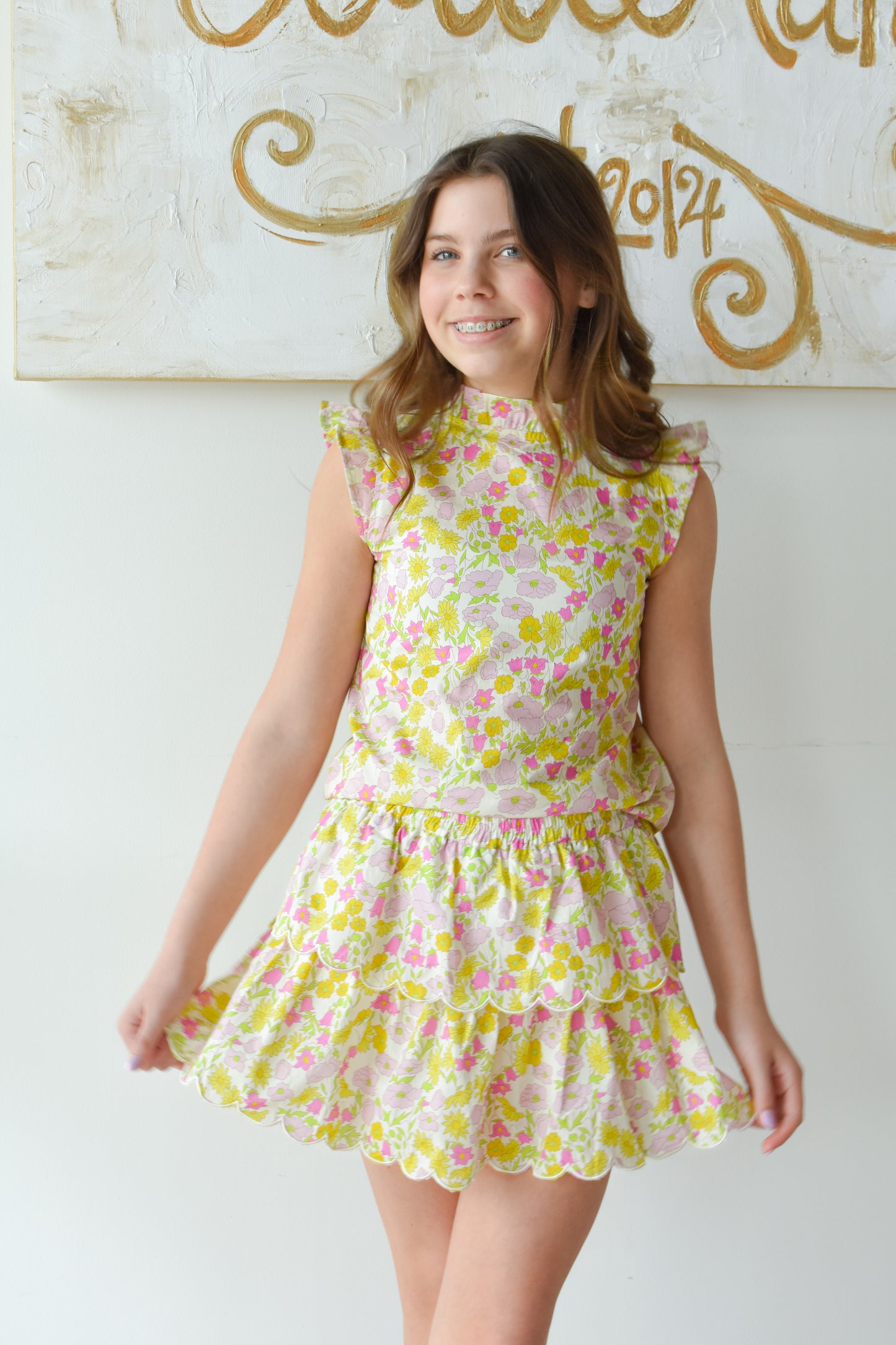 Angel Sleeve Tinsley Top-Bedford Buttercup