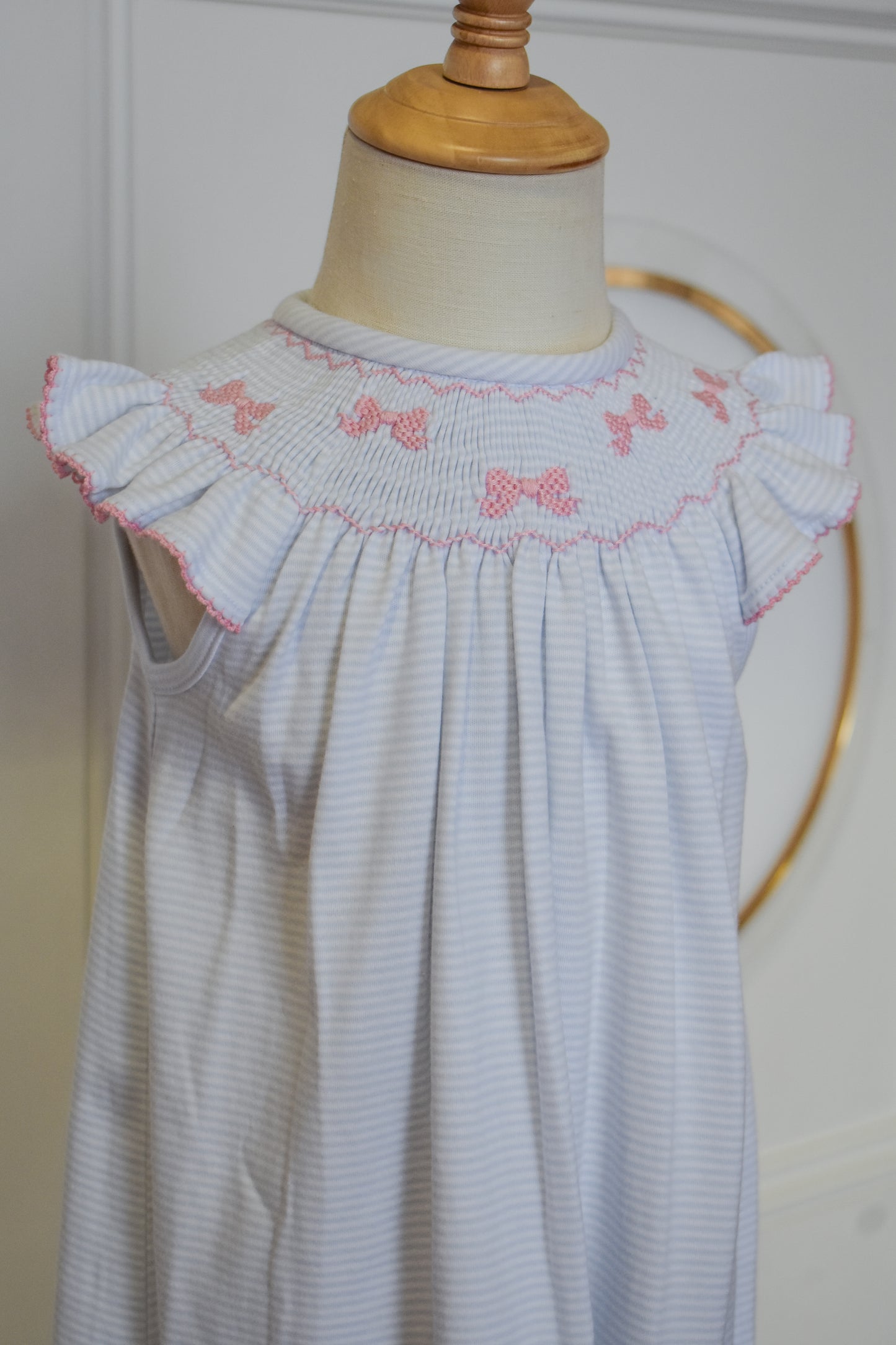Eloise Bow Smocked Bishop Dress-Knit
