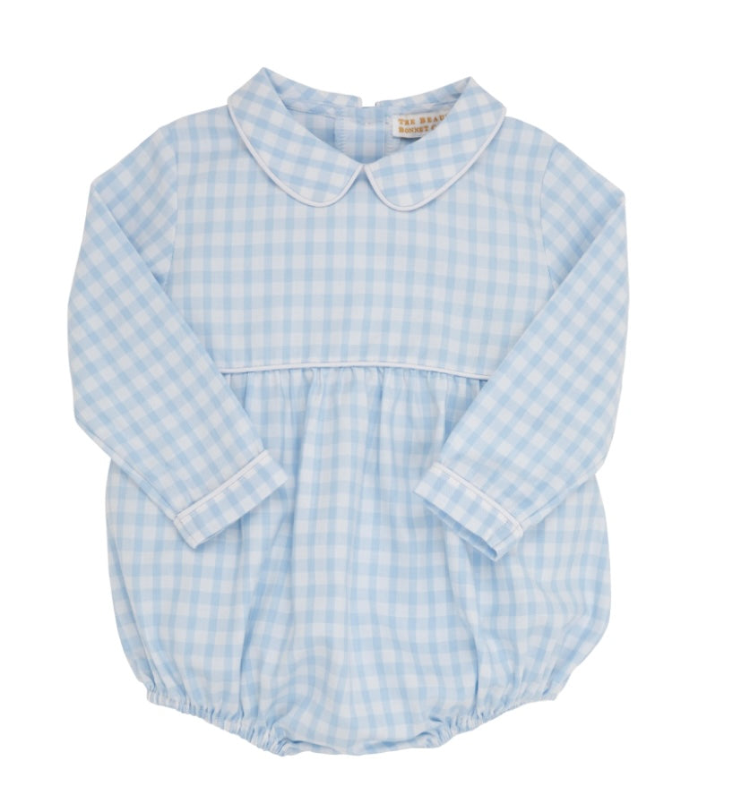 Long Sleeve Bradford Bubble Flannel-Beale Street Blue Gingham/Worth Ave White