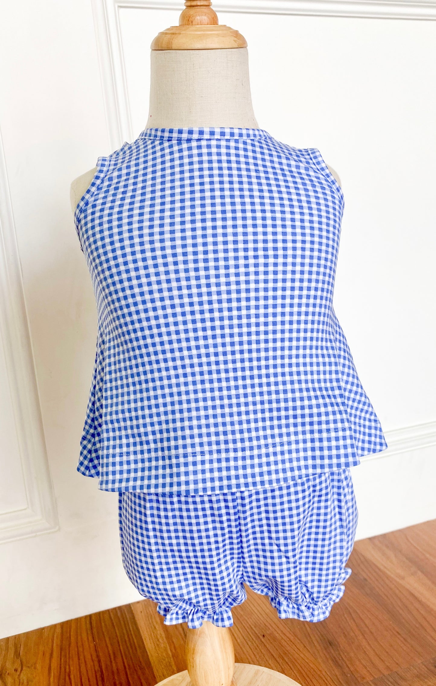 Lottie Knit Bloomer/Banded Short Set, Blue Gingham