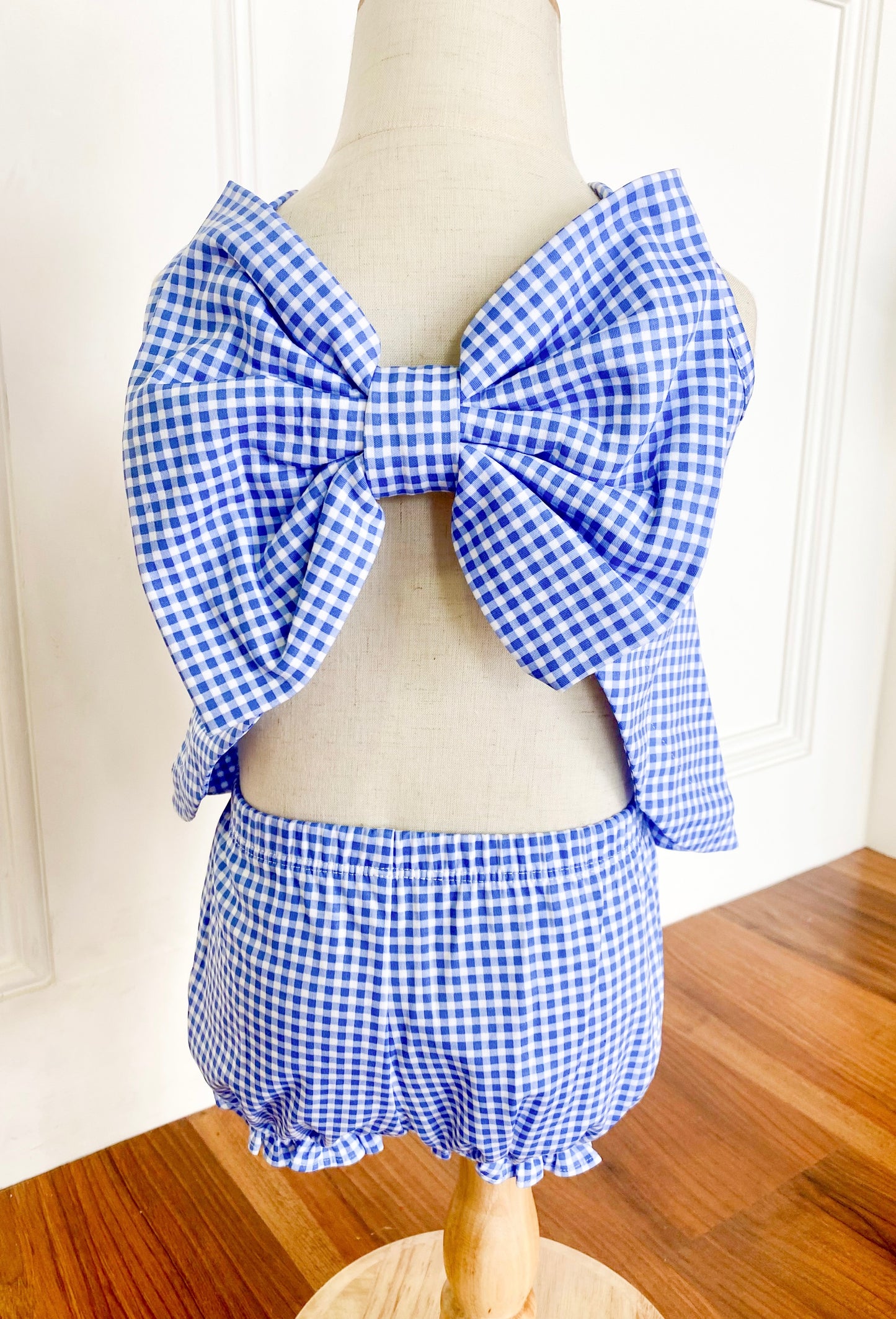 Lottie Knit Bloomer/Banded Short Set, Blue Gingham