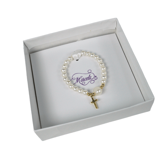 Heirloom Gold Cross Pearl Bracelet-6MM