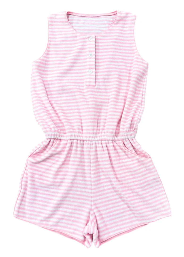 Light Pink Striped Terrycloth Romper