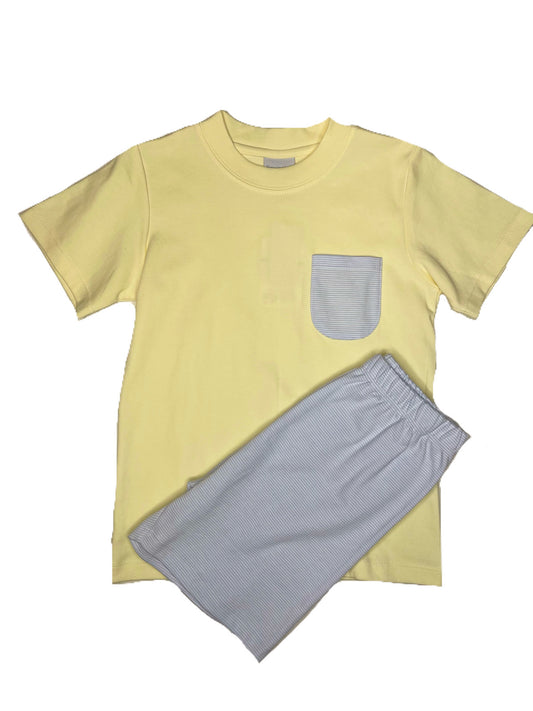 Pocket Short Set-Yellow/Blue Stripe