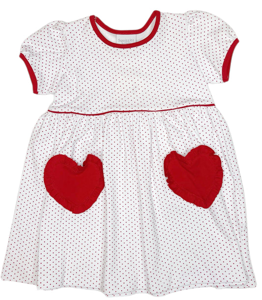 Heart Pocket Dress-Red Dot