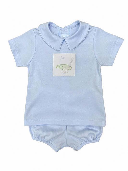 Day At The Course-Blue Knit Bloomer Set