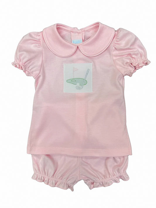 Day At The Course-Pink Collared Knit Bloomer Set