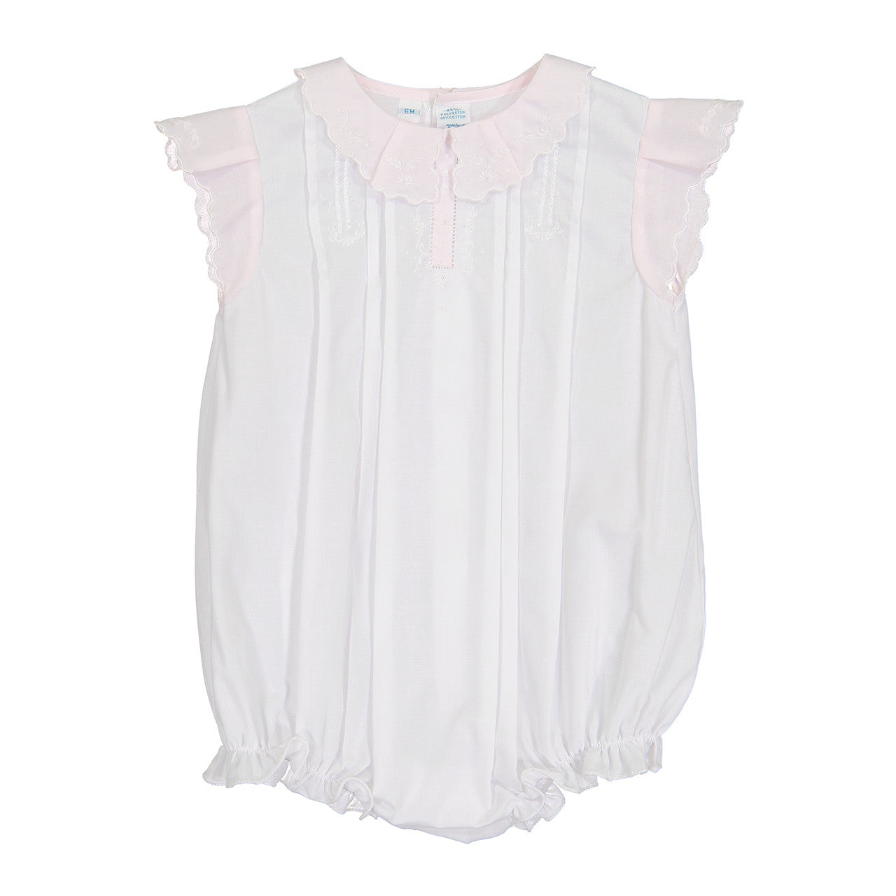 Vintage Fly Sleeve Romper-White/Pink Trim