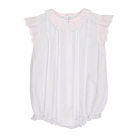 Vintage Fly Sleeve Romper-White/Pink Trim