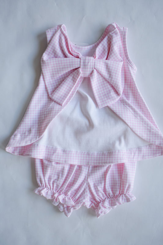 Lottie Knit Bloomer/Banded Short Set, Pink Gingham