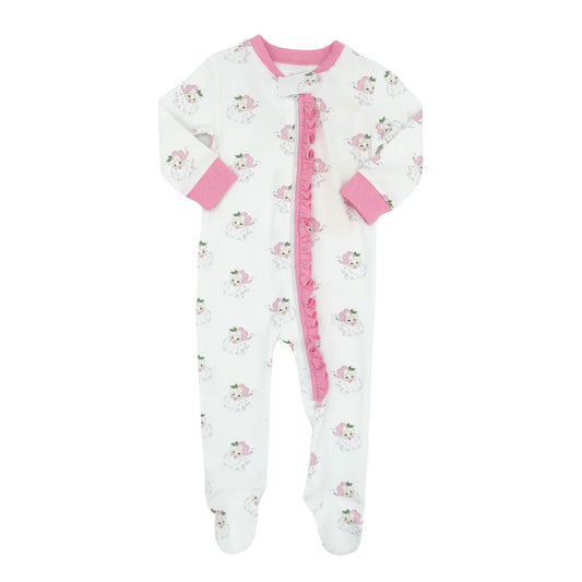 One Piece Zip Up Jammies, Pink Santa Pima Knit