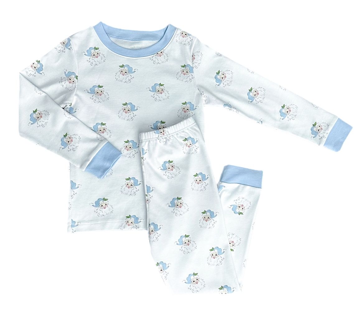 Two Piece Jammies, Blue Santa Pima Knit