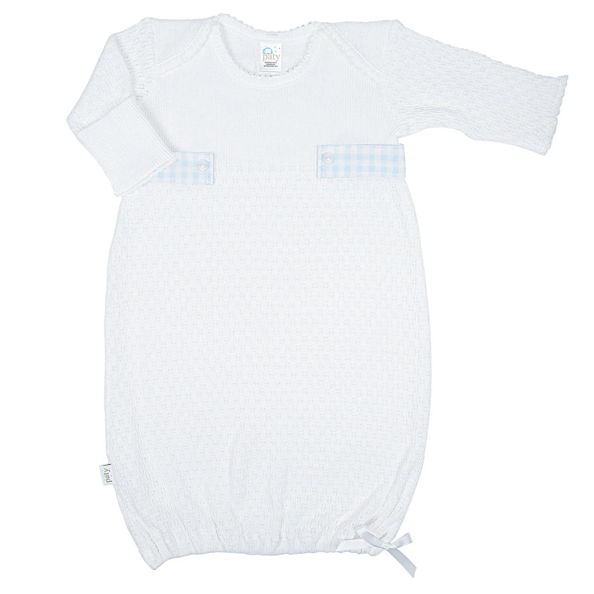 Paty Overlap Shoulder Gown-White/Blue Gingham