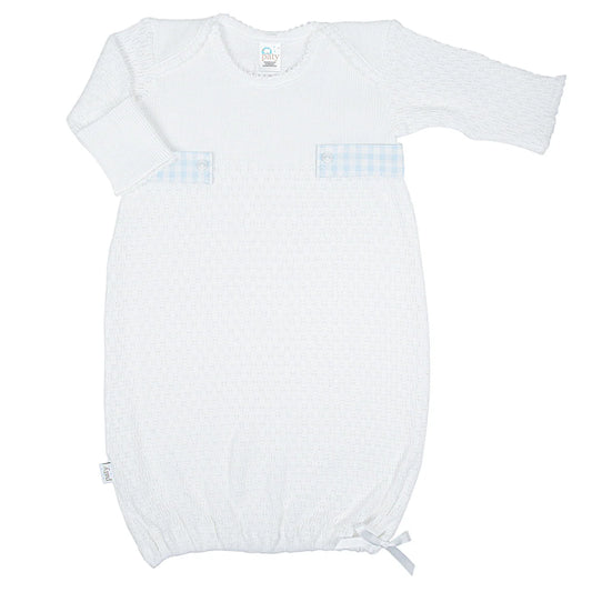 Paty Overlap Shoulder Gown-White/Blue Gingham