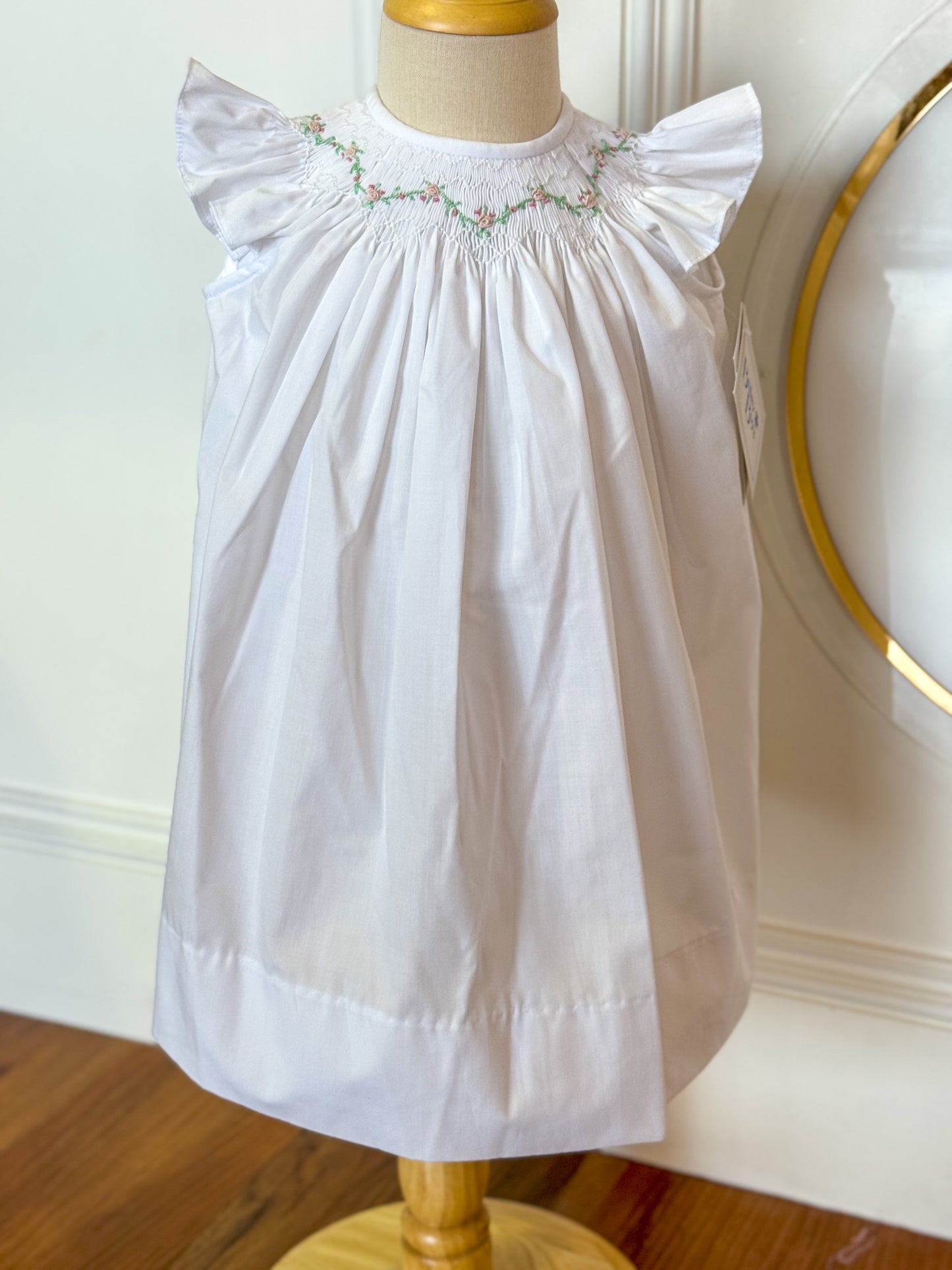 White Rose Vine Bishop Dress