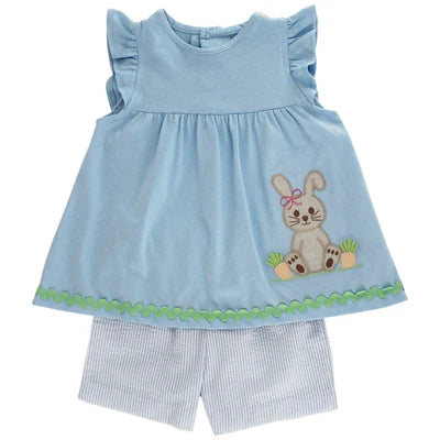 Blue Striped Bashful Bunny-Girls Short Set