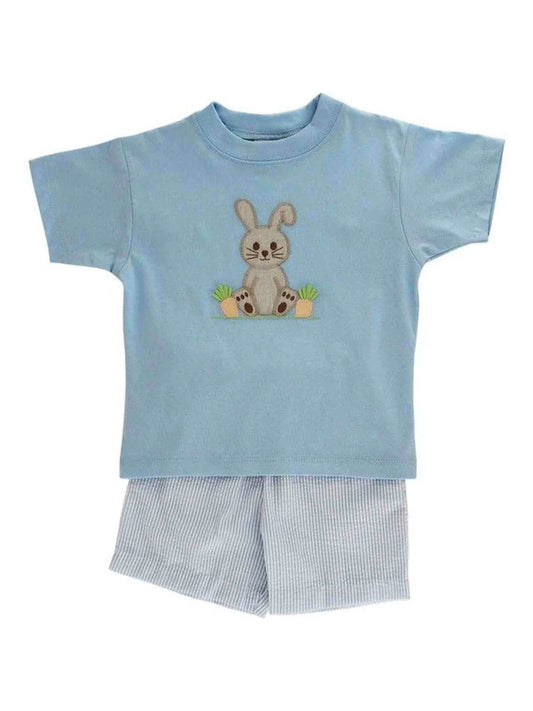 Blue Striped Bashful Bunny-Boys Short Set