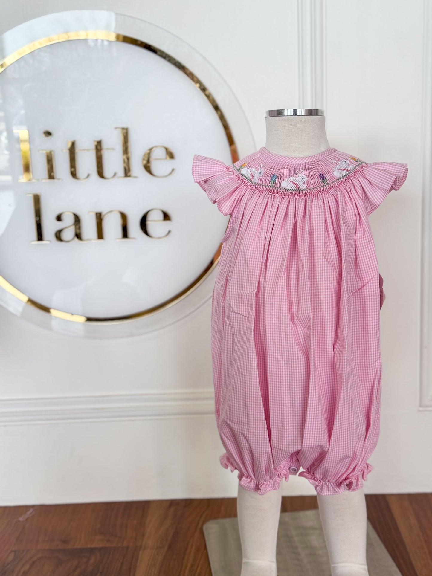 Pink Smocked Bunnies Bishop Romper