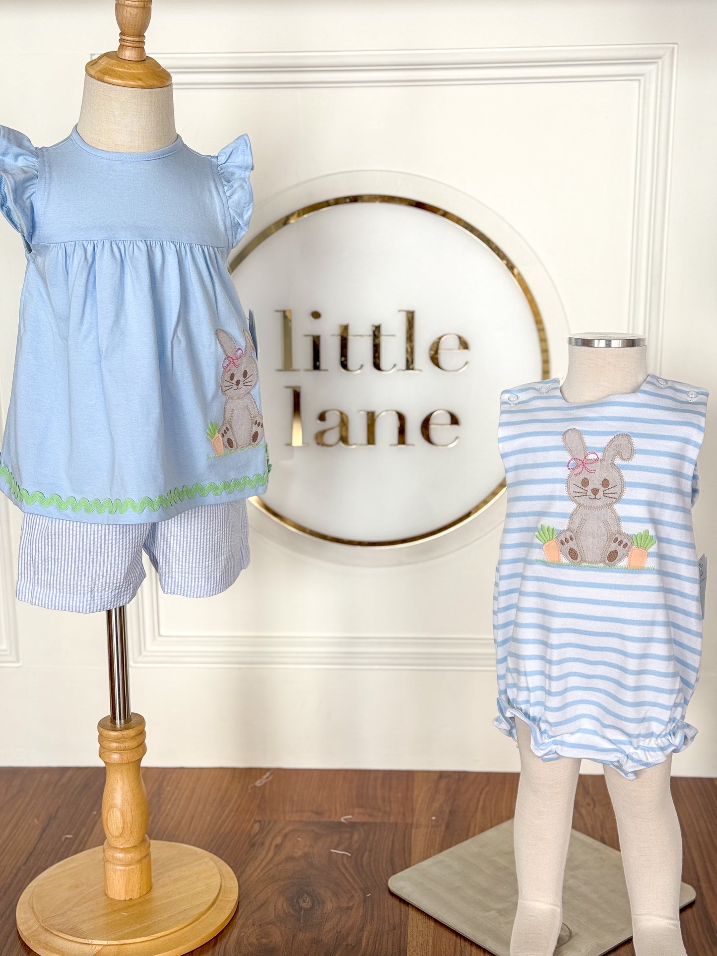 Blue Striped Bashful Bunny-Girls Short Set