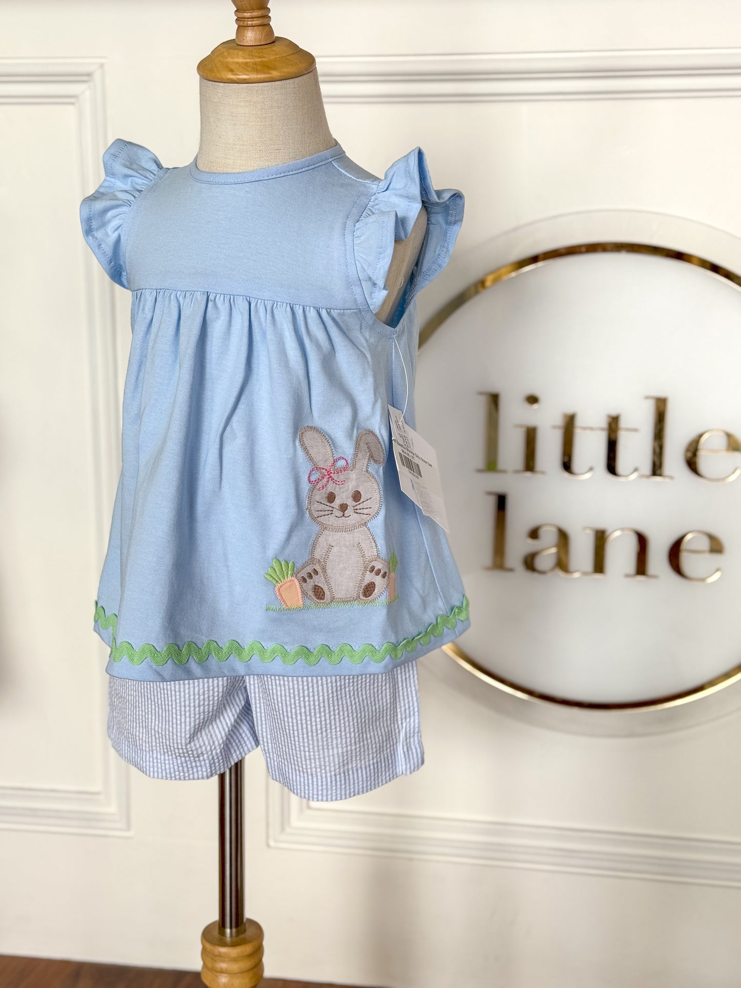 Blue Striped Bashful Bunny-Girls Short Set