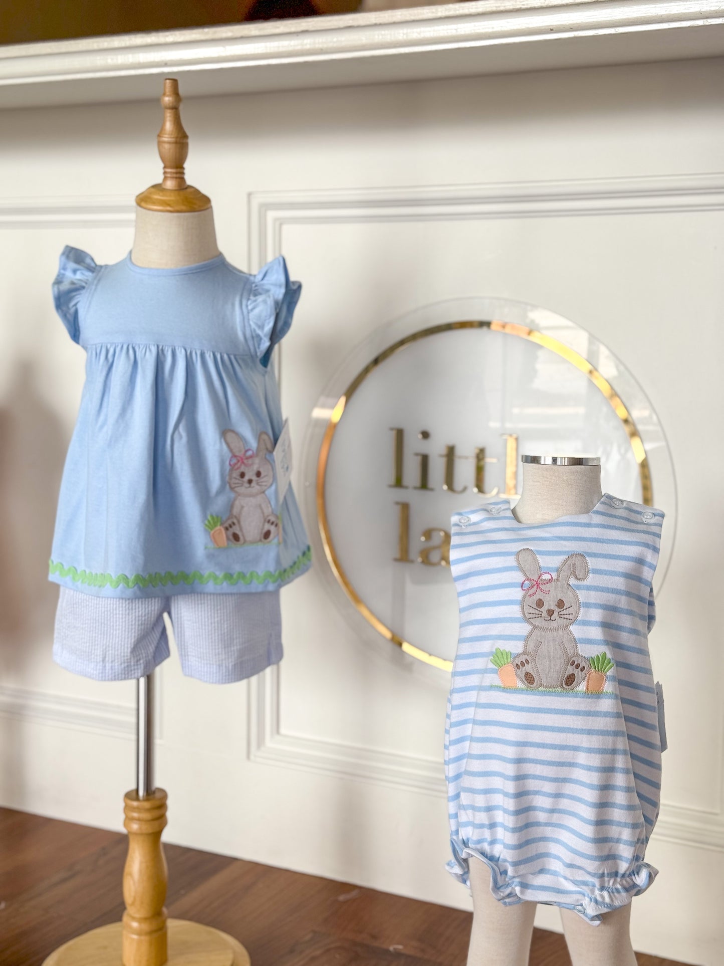 Blue Striped Bashful Bunny-Girls Short Set