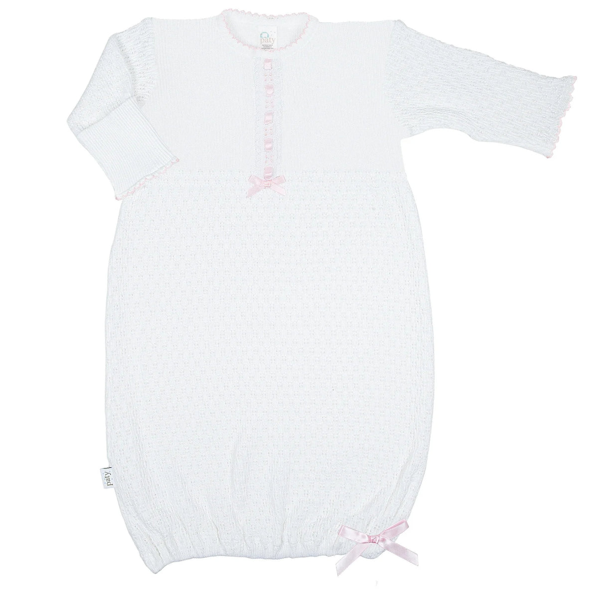 Paty Pink Eyelet Solid White Gown