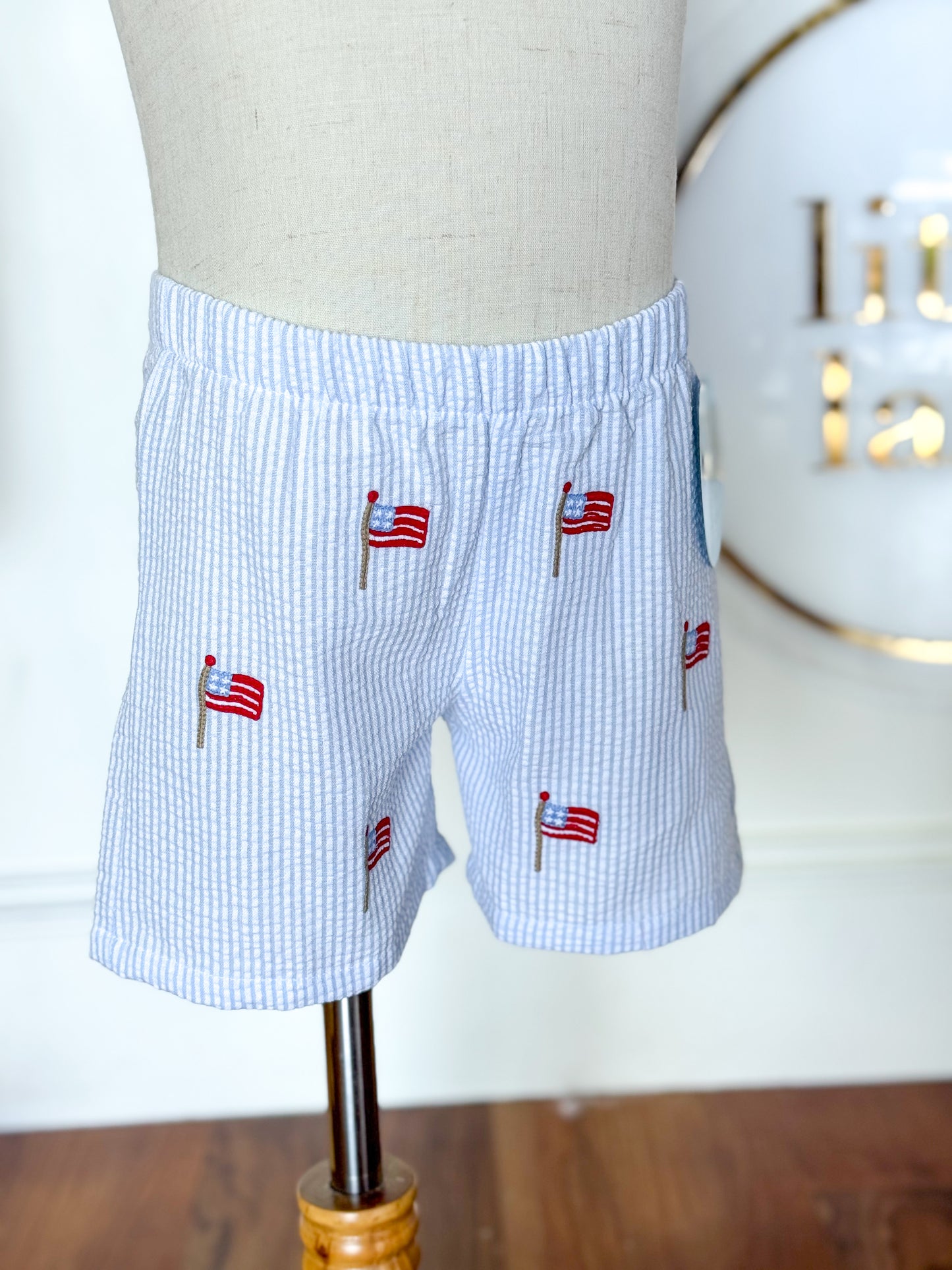 Flags n Fun Embroidered Seersucker Shorts